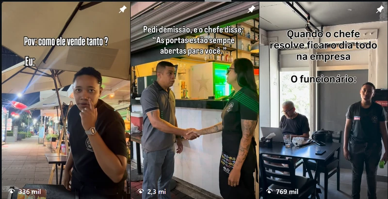 Captura dos três Reels do Black Toro: Por que vende tanto, 336 mil visualizações; As portas estão sempre abertas, 2,3 milhões; Quando o chefe fica o dia todo, 769 mil.