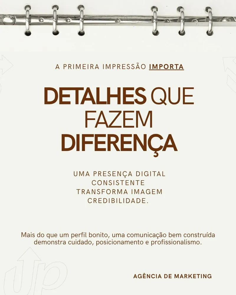Peça da Up Mídia em papel creme com letras marrons: “Detalhes que fazem diferença”.